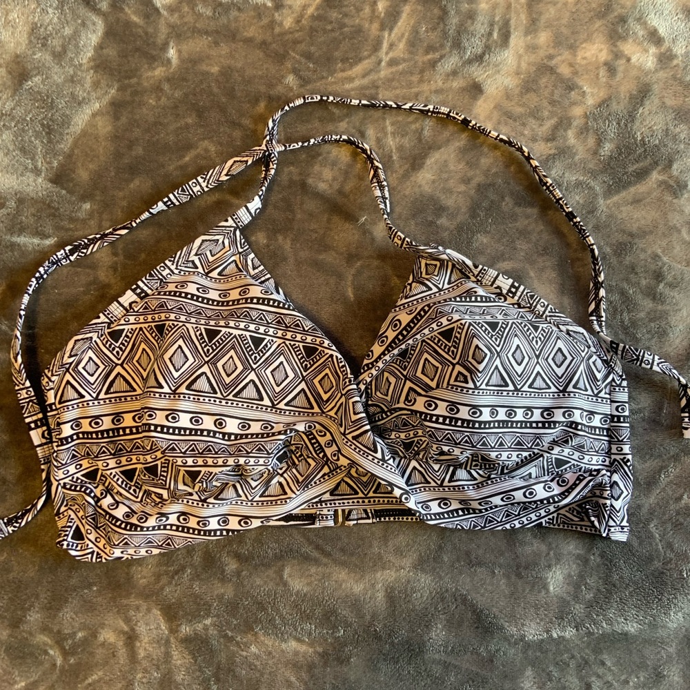 Hapari Black and White Tribal Halter Bikini Swim Top